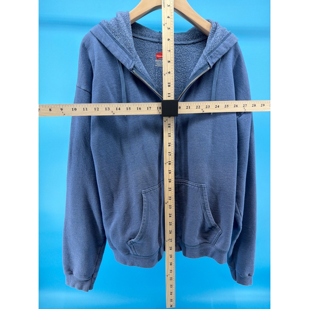Hanes Premium EcoSmart Mens Medium Blue Full Zip Hoodie Sweatshirt Fleece Pocket - Picture 5 of 5